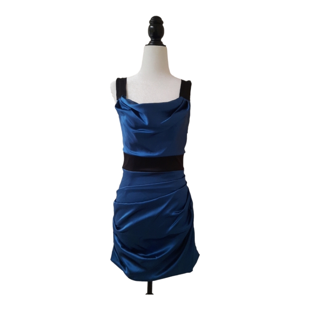 New Dress Sleeveless Blue Size Small by Sakura Black Straps Side Zip Made in US